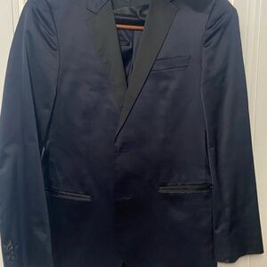 Boss Navy Blue tuxedo stain sheen slim fit - black collar and waistband
